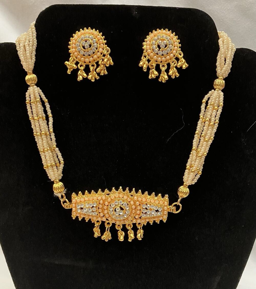 Traditional Indian Wedding Jewelry Set Seed Pearl Rani Haar Necklace Earrings